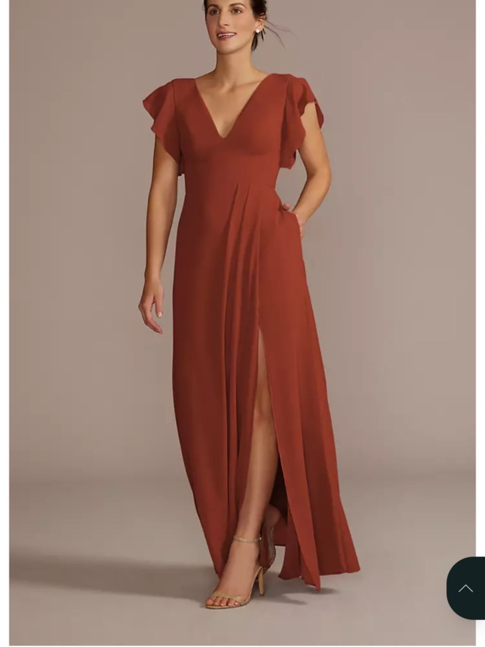 David's Bridal Cinnamon Maxi Dress with Flutter Sleeves